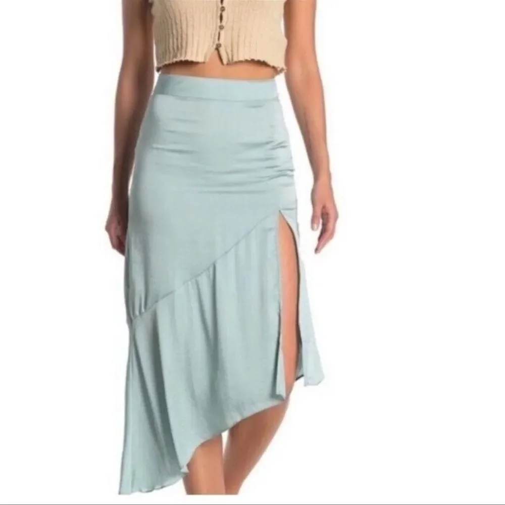 Free People Lola Asymmetrical Seafoam High Slit Ruffled Skirt Size 6